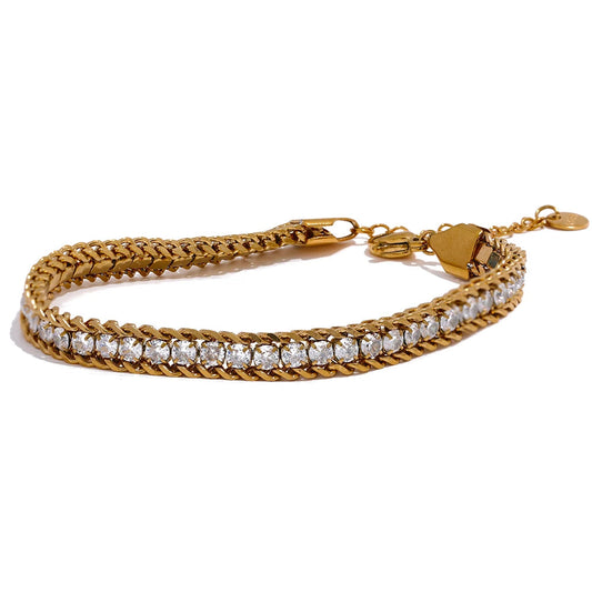 Gold Plated Cubic Zirconia Charm Bracelet for Women – Shiny Chain Bangle