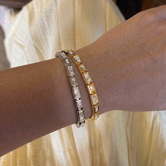 Gold Plated Cubic Zirconia Chain Bangle for Women – Premium Stainless Steel