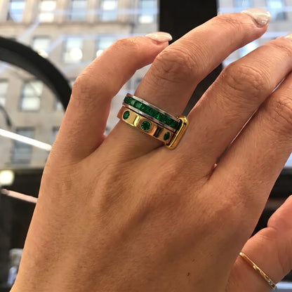 Gold Plated Stainless Steel Ring for Women – Zirconia Double-Layer Geometric Ring