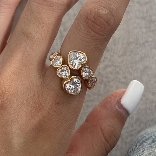 Gold Plated Stainless Steel Ring for Women – Cubic Zirconia Heart Open Ring