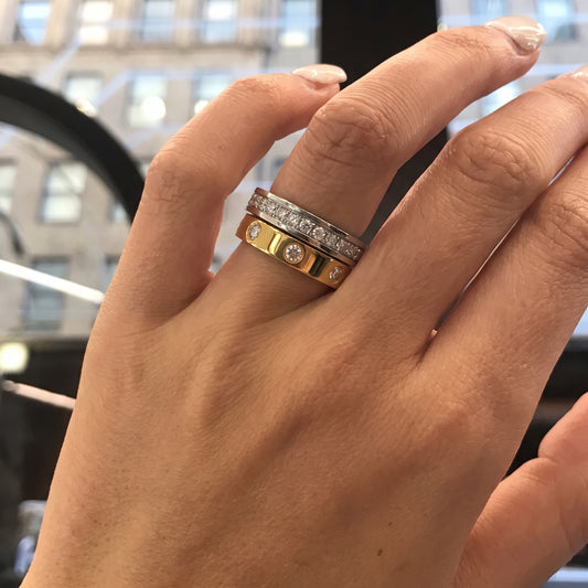 Gold Plated Stainless Steel Ring for Women – Zirconia Double-Layer Geometric Ring