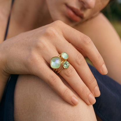 Gold Plated Stainless Steel Ring for Women – Multi-Color Crystal Geometric Statement Ring