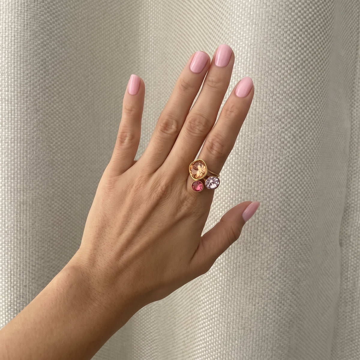 Gold Plated Stainless Steel Ring for Women – Multi-Color Crystal Geometric Statement Ring