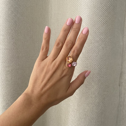 Gold Plated Stainless Steel Ring for Women – Multi-Color Crystal Geometric Statement Ring