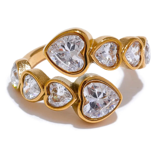 Gold Plated Stainless Steel Ring for Women – Cubic Zirconia Heart Open Ring