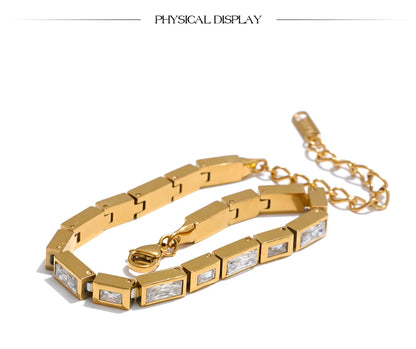 Gold Plated Cubic Zirconia Chain Bangle for Women – Premium Stainless Steel