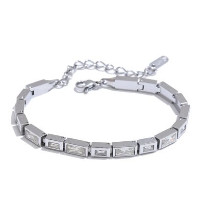 Gold Plated Cubic Zirconia Chain Bangle for Women – Premium Stainless Steel