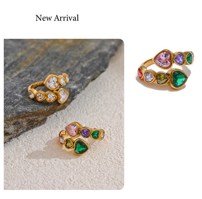 Gold Plated Stainless Steel Ring for Women – Cubic Zirconia Heart Open Ring