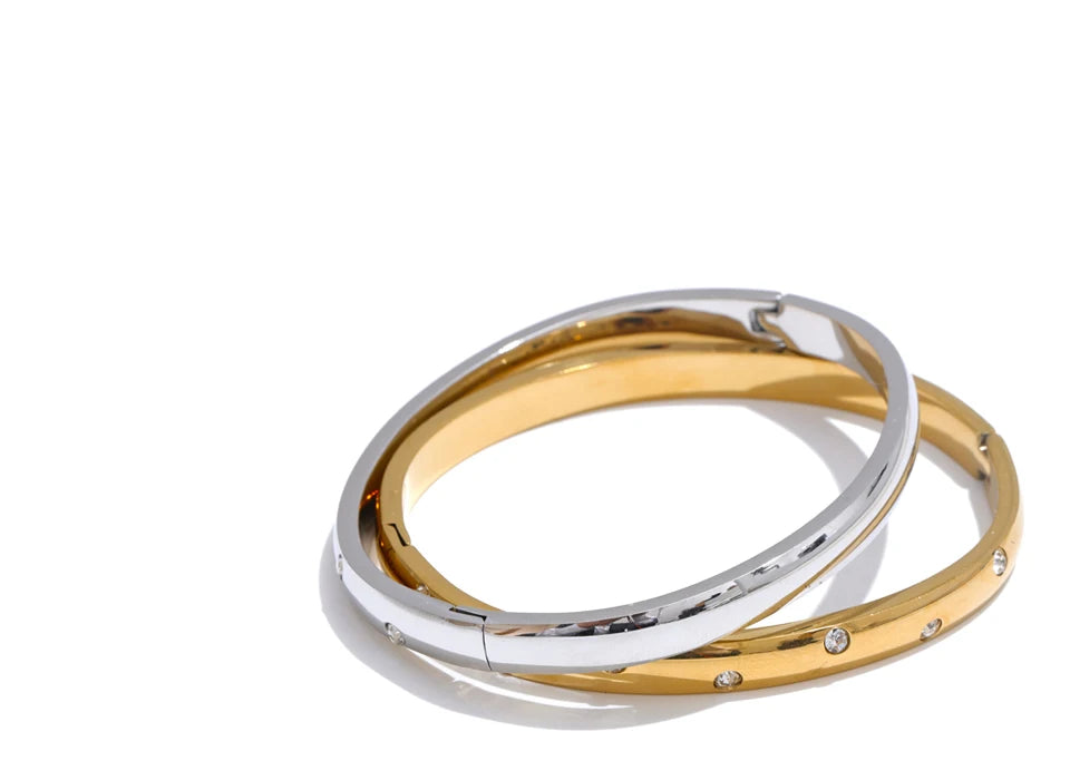 Gold & Silver Plated Cubic Zirconia Bracelet for Women – Geometric Bangle