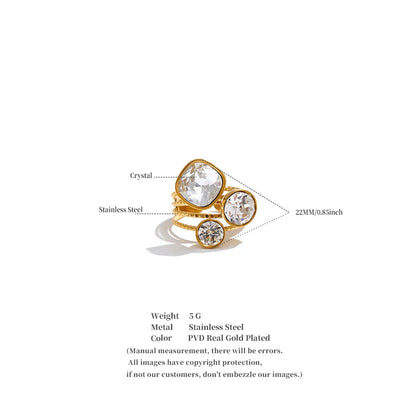 Gold Plated Stainless Steel Ring for Women – Multi-Color Crystal Geometric Statement Ring