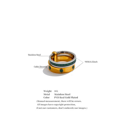 Gold Plated Stainless Steel Ring for Women – Zirconia Double-Layer Geometric Ring