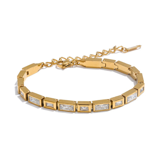 Gold Plated Cubic Zirconia Chain Bangle for Women – Premium Stainless Steel