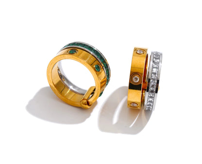 Gold Plated Stainless Steel Ring for Women – Zirconia Double-Layer Geometric Ring