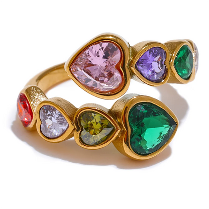 Gold Plated Stainless Steel Ring for Women – Cubic Zirconia Heart Open Ring